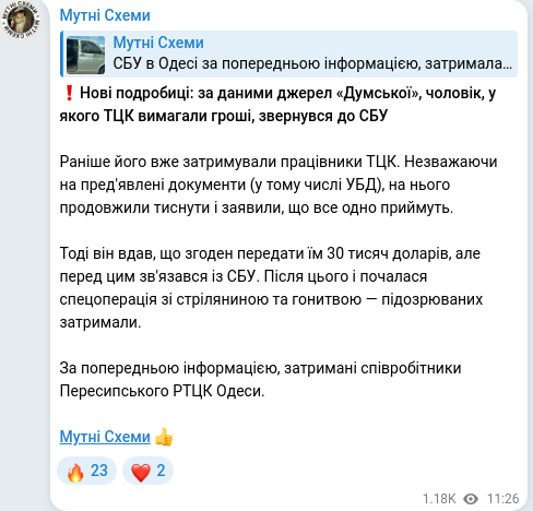 Telegram publication screenshot