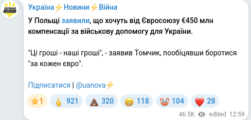 Telegram publication screenshot