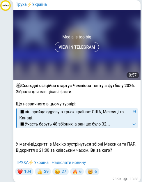 Скріншот Telegram-публікації