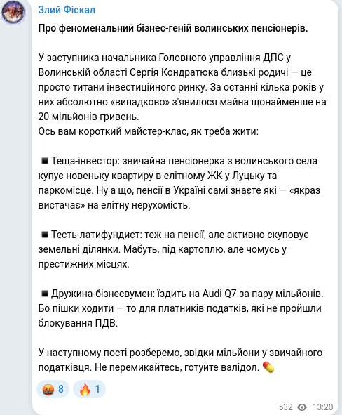 Скріншот Telegram-публікації