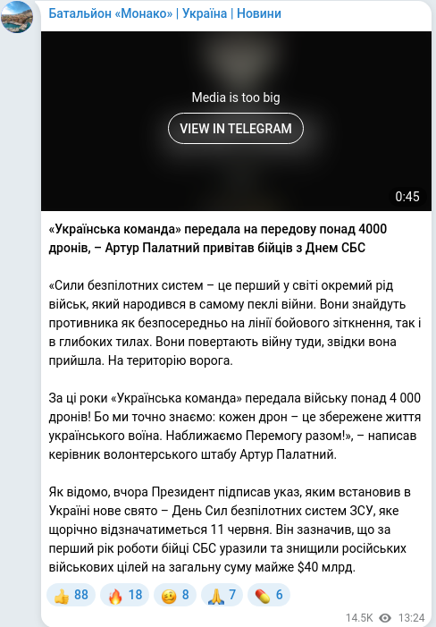 Скріншот Telegram-публікації