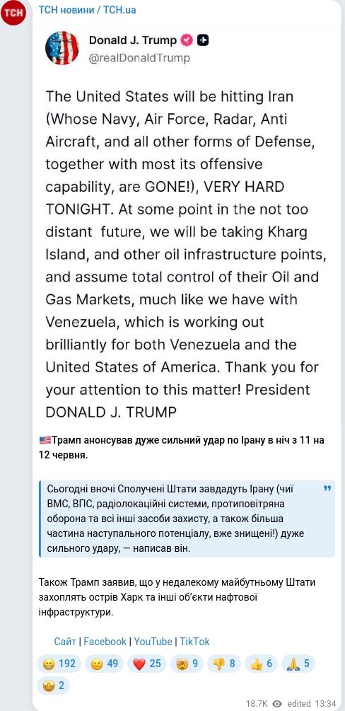 Скріншот Telegram-публікації