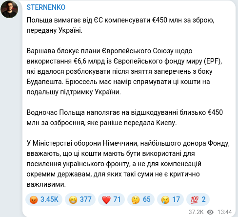 Скріншот Telegram-публікації