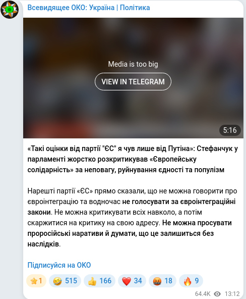 Скріншот Telegram-публікації