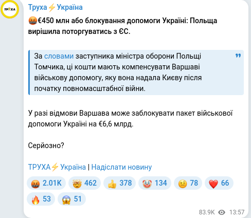 Скріншот Telegram-публікації