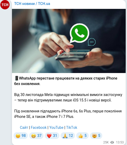 Скріншот Telegram-публікації
