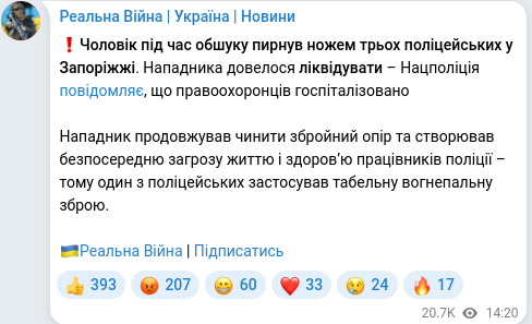 Скріншот Telegram-публікації