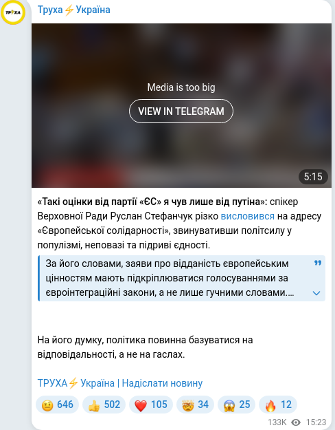 Скріншот Telegram-публікації