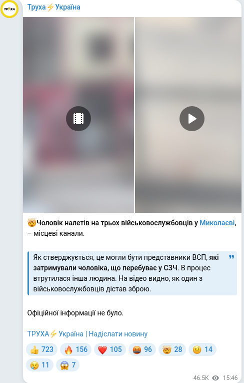 Скріншот Telegram-публікації