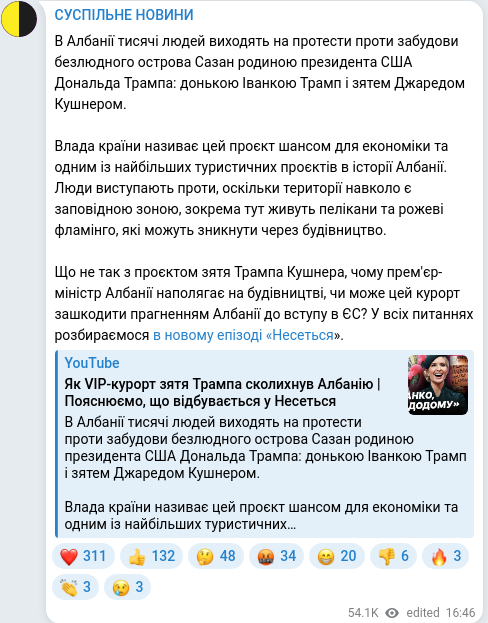 Telegram publication screenshot