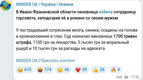 Скріншот Telegram-публікації