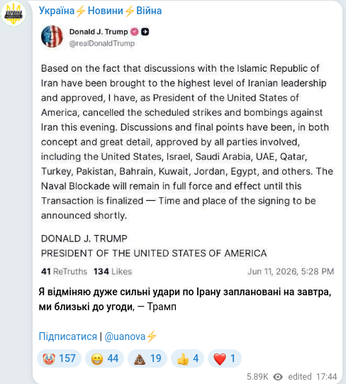 Скріншот Telegram-публікації