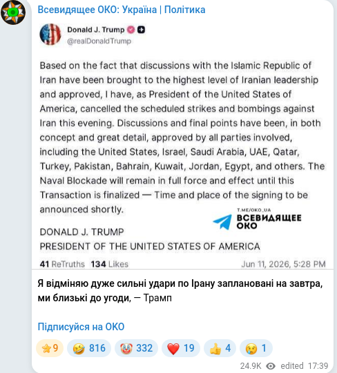 Скріншот Telegram-публікації