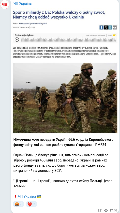 Telegram publication screenshot