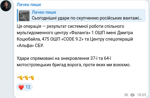 Скріншот Telegram-публікації