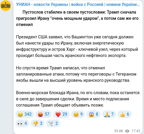Скріншот Telegram-публікації