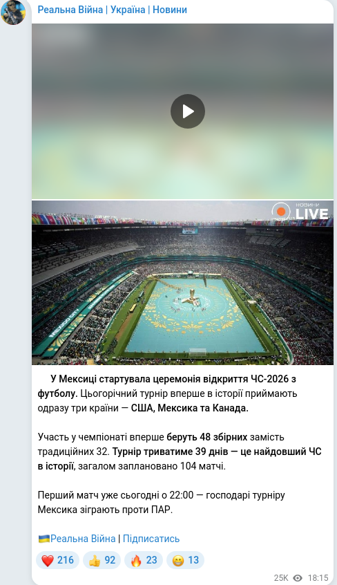 Скріншот Telegram-публікації