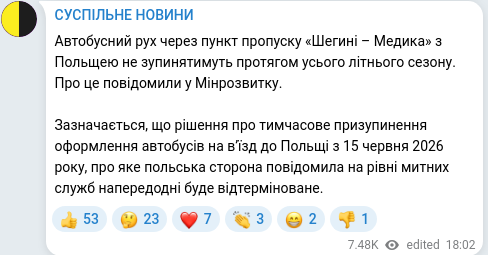 Скріншот Telegram-публікації