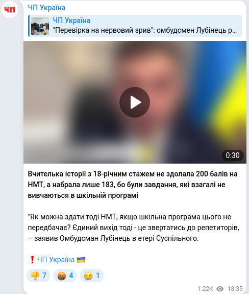 Telegram publication screenshot