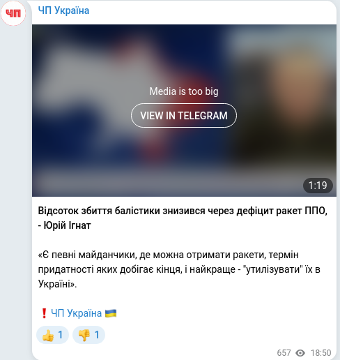 Скріншот Telegram-публікації