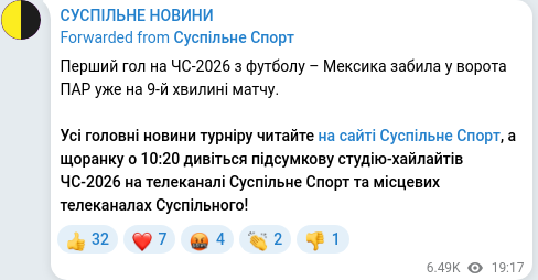 Скріншот Telegram-публікації