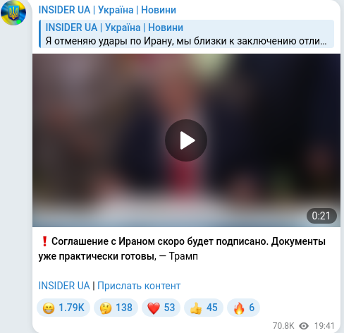Скріншот Telegram-публікації