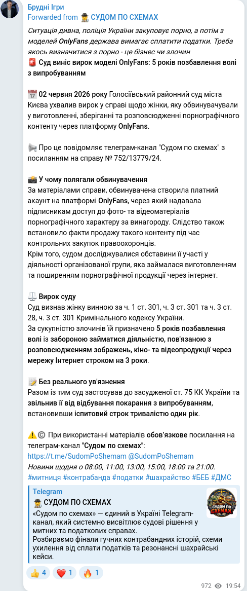 Скріншот Telegram-публікації