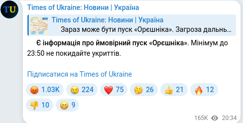 Скріншот Telegram-публікації