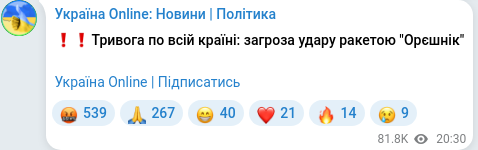 Скріншот Telegram-публікації