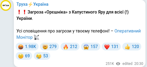 Скріншот Telegram-публікації