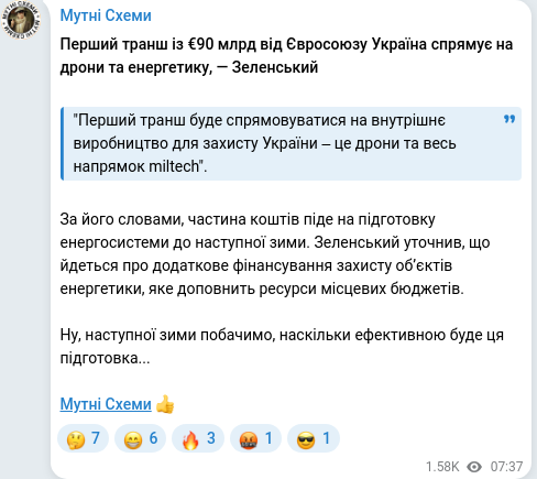 Telegram publication screenshot