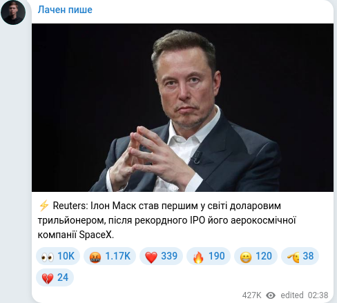 Скріншот Telegram-публікації