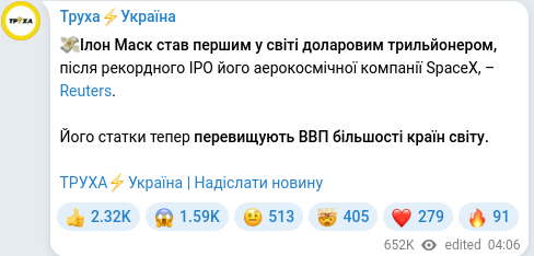 Скріншот Telegram-публікації