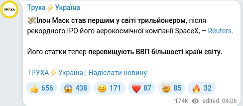 Скріншот Telegram-публікації