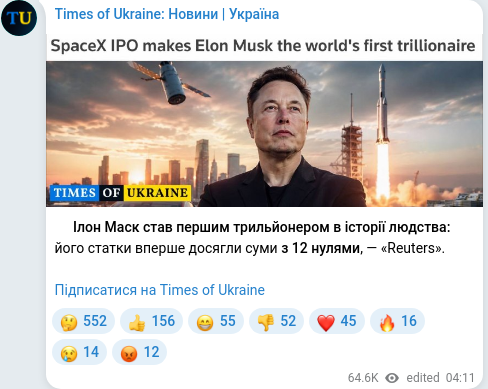 Скріншот Telegram-публікації