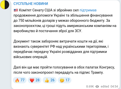 Скріншот Telegram-публікації