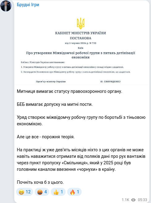 Скріншот Telegram-публікації