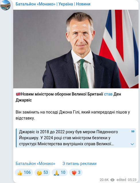 Скріншот Telegram-публікації