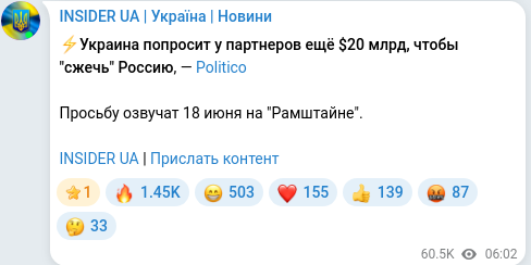 Скріншот Telegram-публікації