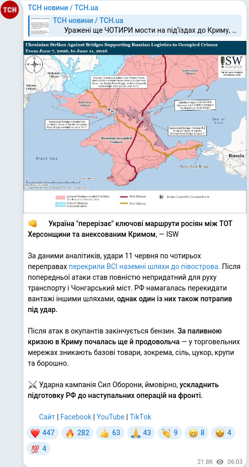 Скріншот Telegram-публікації