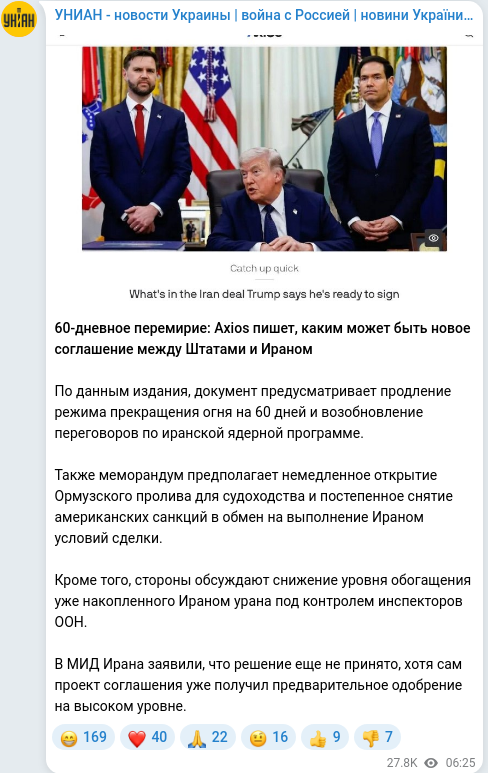 Скріншот Telegram-публікації