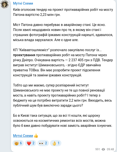 Telegram publication screenshot