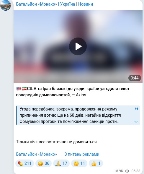 Скріншот Telegram-публікації