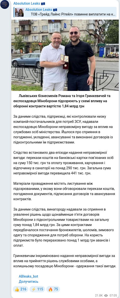 Telegram publication screenshot