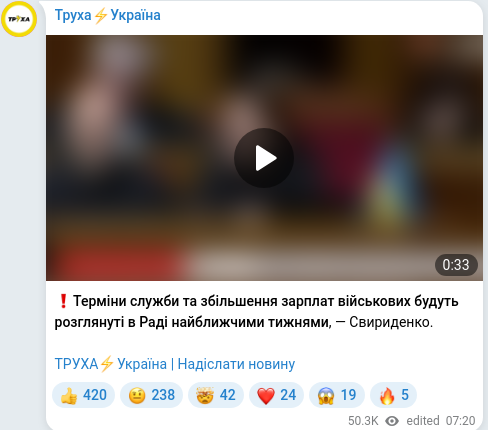 Скріншот Telegram-публікації