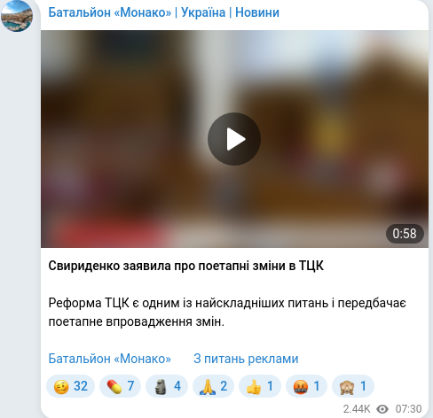Скріншот Telegram-публікації