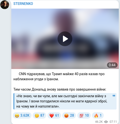 Скріншот Telegram-публікації