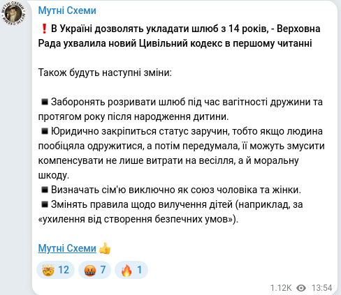 Telegram publication screenshot