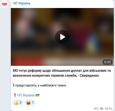 Скріншот Telegram-публікації