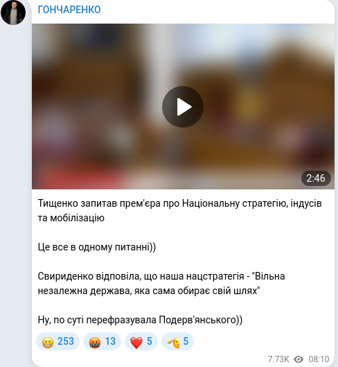 Скріншот Telegram-публікації